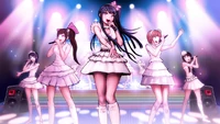 Danganronpa 1 CG - Sayaka Maizono singing with her idol group.png
