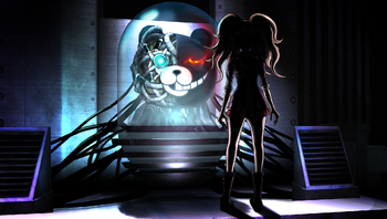 Danganronpa V3 CG - Tsumugi Shirogane cosplaying Junko Enoshima in Monokuma producing room