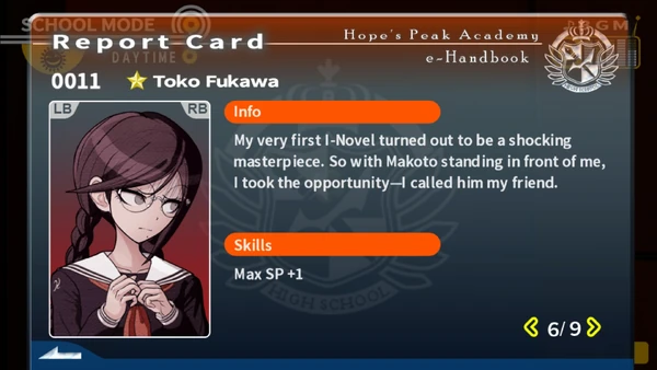 Toko Fukawa Report Card Page 6