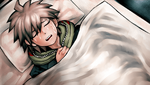 Makoto with a fever in bed