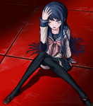 Sayaka knocked down after running into Makoto Naegi