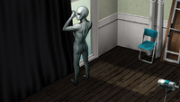 Danganronpa 2 CG - Mikan Tsumiki preparing the curtain