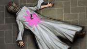 Danganronpa 1 CG - Mukuro Ikusaba's corpse being used as a trap.png