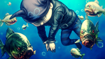 Ryoma's corpse being eaten by piranhas