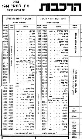 Palestine Railways Schedule 1-5-1944C