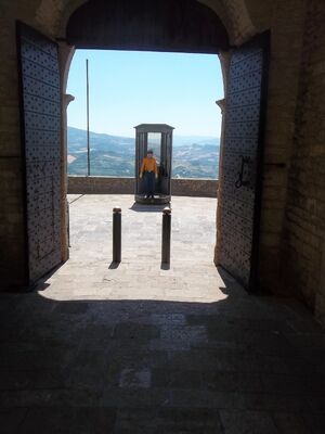 Police stand in the porta della citta san marino