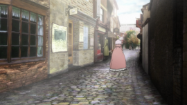 The bookshop front, as depicted in the anime.