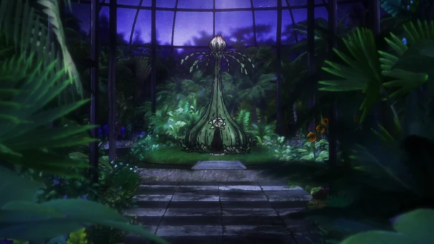 The greenhouse interior, as seen in the anime.