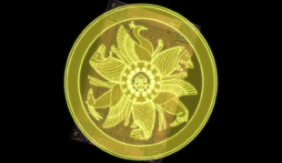 The golden shield from the Book of Styx, as seen in the anime.