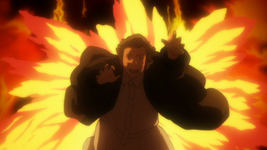 A man is consumed by the fire.