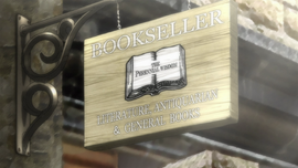 The bookshop sign, as depicted in the anime.