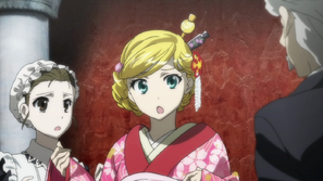 Kamilla in traditional Japanese clothing.