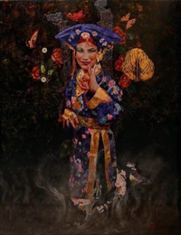 Tranh hầu giá Chầu Lục, múa tay tiên.Hoạ sĩ: Trần Tuấn Long.