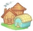 Image of the Louise Hill icon from the Dappervolk World Map. Three cozy houses huddle together.