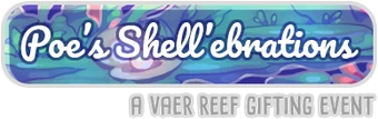 Banner for Poe's Shellebrations, which is the title in white text over a blue background.