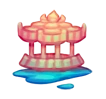 The map icon for the Lotus Pavilion, which consists of a pink gazebo on blue water.