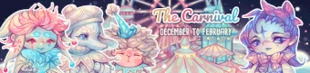 Banner for The Winter Carnival, featuring pastel circus tents.