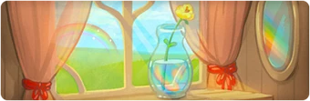 Banner for the June Rainbows event, featuring a clear jug of water on a windowsill with rainbows refracted through it.