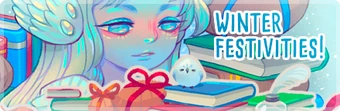 Banner for Pai's Winter Festivities, featuring Pai and books in the foreground.