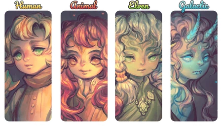 Class creation image featuring Human, Animal, Galactic, and Elven illustrations.