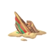 The map icon for The Shipwreck, which consists of the prow of a cheerful boat sticking out of a sandbar.