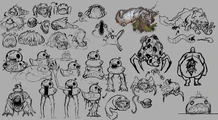 Concept art. Note: the obese humanoid is very similar to Mama Bear in terms of design.