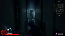 In a hallway, hunting the player