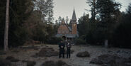 Noah and Helge 1986 outside the church.