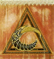 Skeksis banner, showing the broken  serpent, sigil of the Empire, superimposed over a symbol of the 
