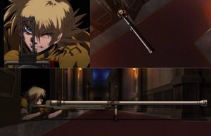 Seras using one of her long range weapons