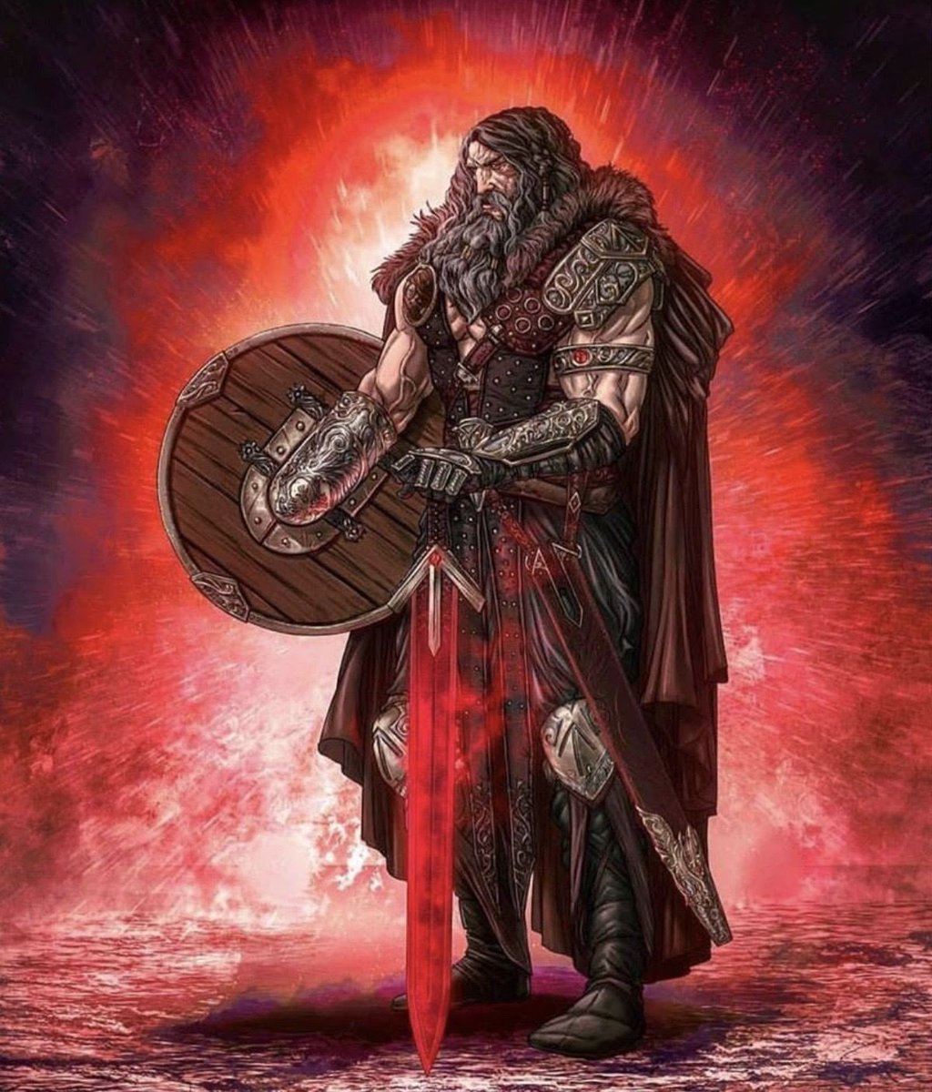 Portrait of Tyr, the norse god of war with a warrior