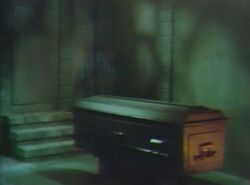 Barnabas' coffin in secret chamber of mausoleum