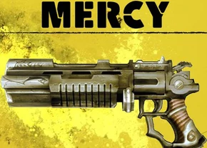 Strife lends his weapon - Mercy.