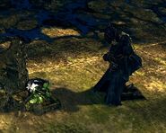 Ciaran mourning at Artorias' grave in the coliseum