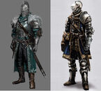 The Faraam Set in comparison to the original Elite Knight Set of Dark Souls.