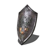 The coat of arms of Drangleic with the heralds of the twelve subjugated kingdoms below.