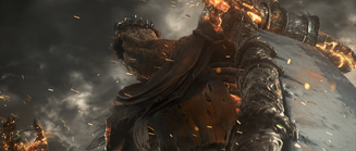 Yhorm rising from his tomb in the opening cutscene.