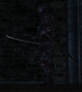 Side view of sword-wielding knight