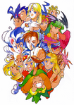 Morrigan (arriba, derecha) junto con varias otras féminas de Capcom (Devilotte, Sylphie, Rose, Mary, Hsien-Ko, Chun-Li, Felicia, Mao, Pure the Mage, Cammy, Anita], entre otras).