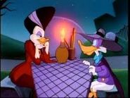 Morgana and her boyfriend, Darkwing Duck, on a date.