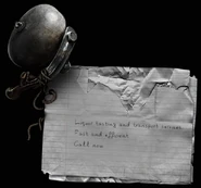 The Bike Man's bell and note, viewed up close.