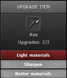 Панель улучшения на примере топора.