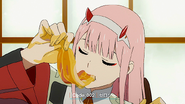 Zero Two eating her honeyed ham