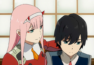 Zero Two and Hiro at breakfast