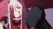 Zero Two carrying Hiro