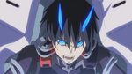 Angry Hiro with horns, glowing eyes, and longer fangs.