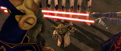 Yoda gebruikt de Force op Ventress