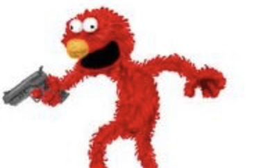 evil elmo with gun