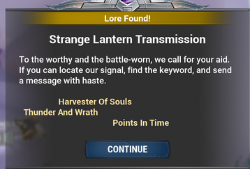 Strange Lantern Transmission Lore Node