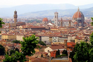 Florence, with the Badia Fiorentina to the left and the Florence Cathedral to the right.